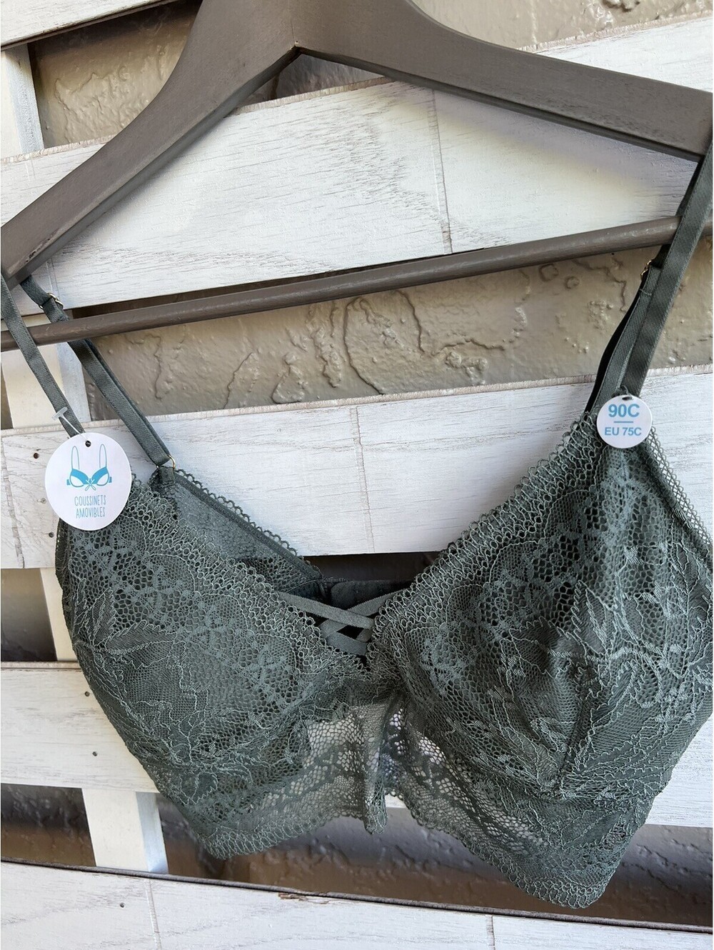 New G By Gemo Womens Green Lace Bra Bralette US 34C